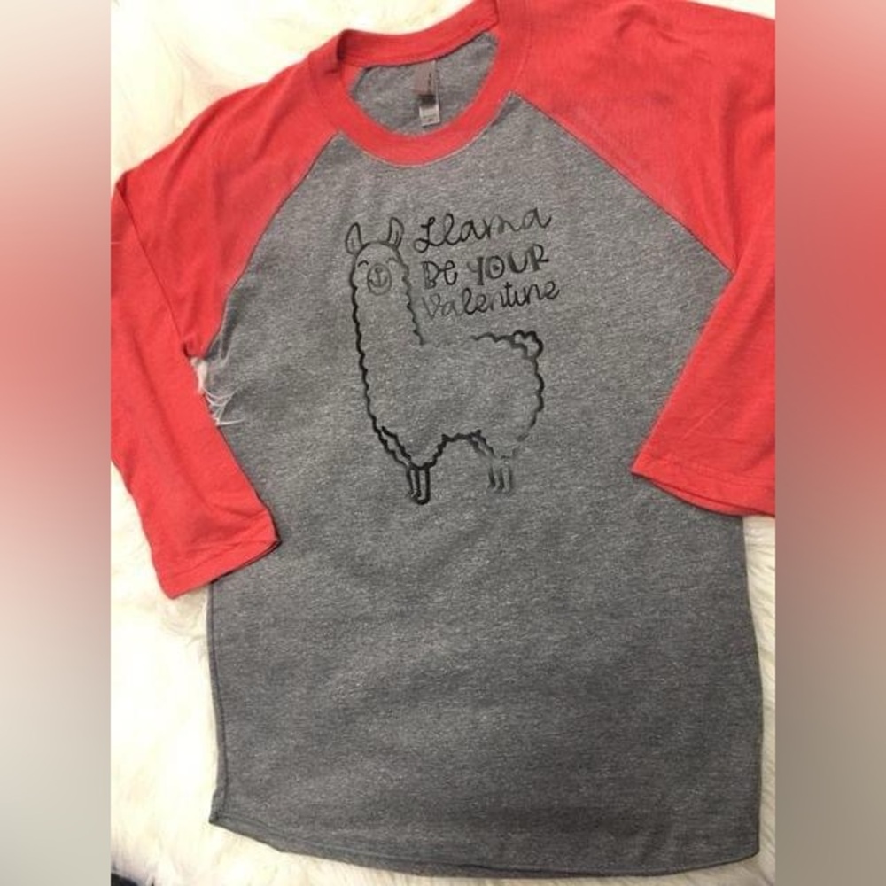Valentines Day Red and Gray Llama Graphic Baseball Tee